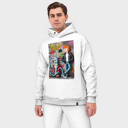 Мужской костюм оверсайз Бендер и Фрай - панк жив / Белый – фото 3