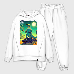 Мужской костюм оверсайз Бендер с хвостом стоит на крокодиле - прикол, цвет: белый