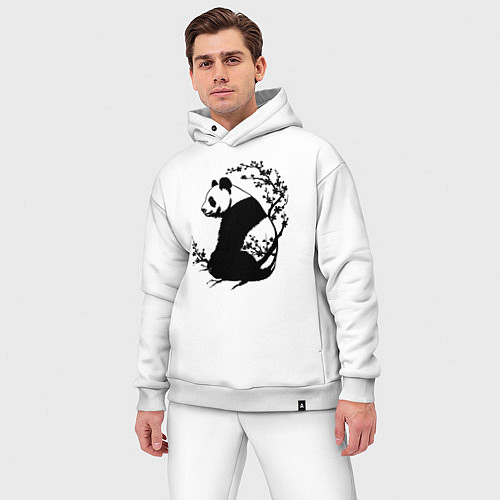 Мужской костюм оверсайз Черная панда и сакура / Белый – фото 3