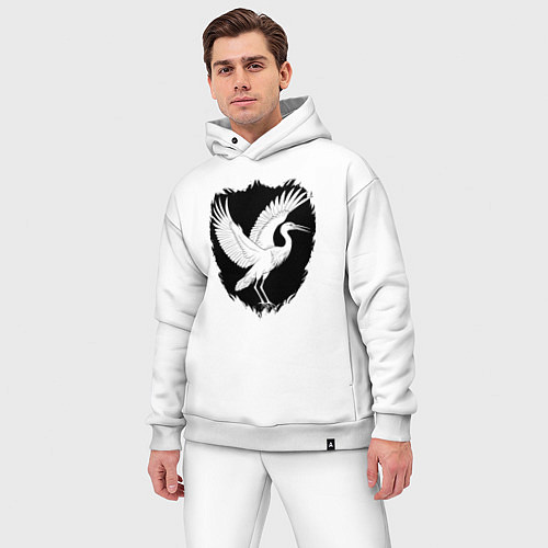 Мужской костюм оверсайз Аист на черном щите / Белый – фото 3