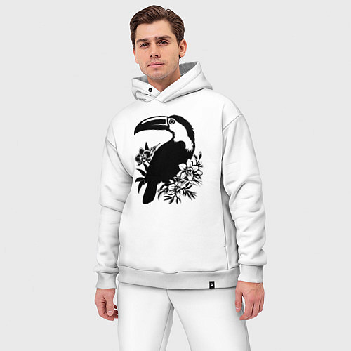 Мужской костюм оверсайз Тукан и цветы / Белый – фото 3