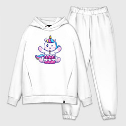 Мужской костюм оверсайз Единорог с тортиком, цвет: белый