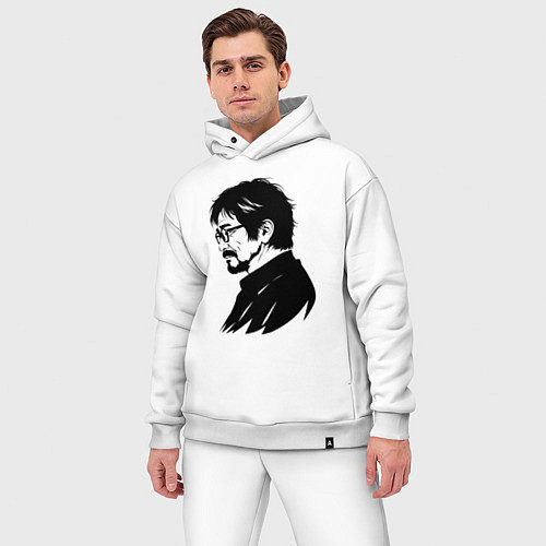 Мужской костюм оверсайз Хаяо Миядзаки в профиль / Белый – фото 3