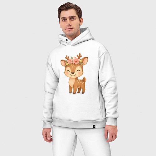 Мужской костюм оверсайз Милый олененок с венком / Белый – фото 3