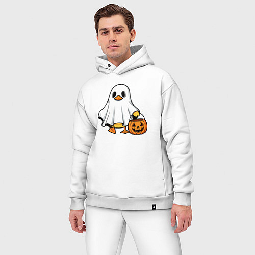 Мужской костюм оверсайз Утенок в костюме приведения - Хэллоуин / Белый – фото 3