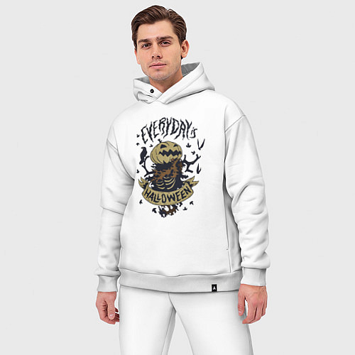 Мужской костюм оверсайз Хэллоуин пугало-тыква / Белый – фото 3