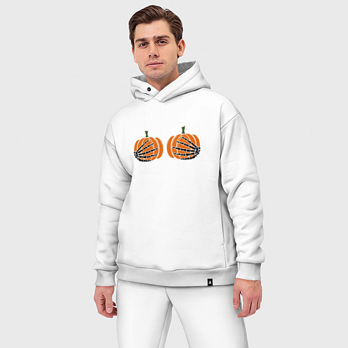 Мужской костюм оверсайз Хэллоуин Тыквы на груди / Белый – фото 3