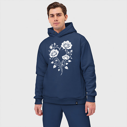 Мужской костюм оверсайз Сердце из роз / Тёмно-синий – фото 3