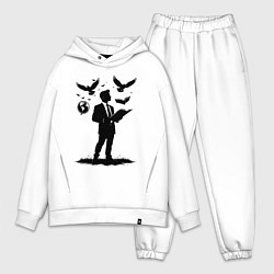 Мужской костюм оверсайз Учитель с символами, цвет: белый