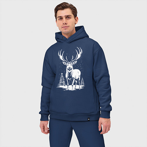 Мужской костюм оверсайз Зимний олень / Тёмно-синий – фото 3