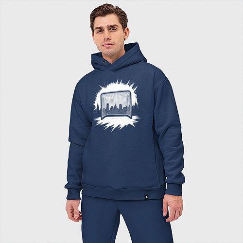 Мужской костюм оверсайз Уличная хоккейная рамка / Тёмно-синий – фото 3