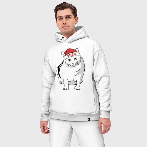 Мужской костюм оверсайз Мемный кот Бендер - 2026 / Белый – фото 3