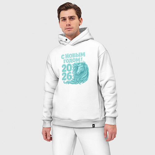 Мужской костюм оверсайз С новым годом 2026 - лошадь / Белый – фото 3