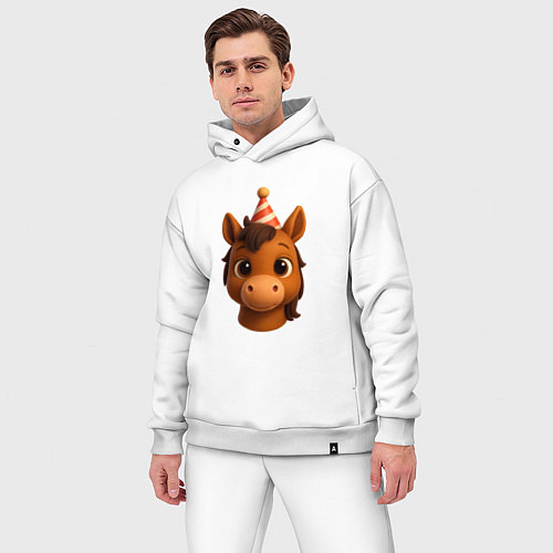 Мужской костюм оверсайз Новогодняя лошадка голова / Белый – фото 3