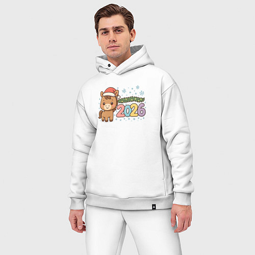 Мужской костюм оверсайз Новогодняя лошадка 2026 / Белый – фото 3