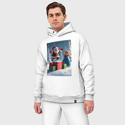 Мужской костюм оверсайз Дед Морозио и Принцесса Снегурочка: c подарками в, цвет: белый — фото 2