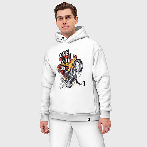 Мужской костюм оверсайз Крутой Санта на мотоцикле / Белый – фото 3