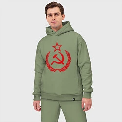 Мужской костюм оверсайз СССР герб, цвет: авокадо — фото 2
