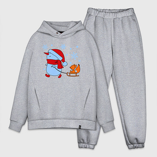 Мужской костюм оверсайз Снеговик с санками / Меланж – фото 1