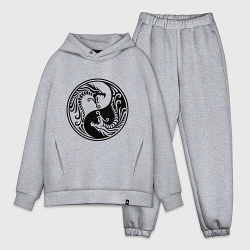 Мужской костюм оверсайз Два дракона Инь Янь / Меланж – фото 1