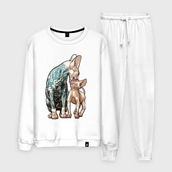 Костюм хлопковый мужской Кошки сфинксы, цвет: белый