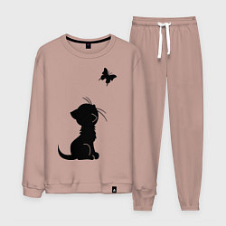Костюм хлопковый мужской Котенок и бабочка, цвет: пыльно-розовый