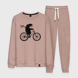 Костюм хлопковый мужской Ежик на велосипеде, цвет: пыльно-розовый