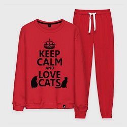 Костюм хлопковый мужской Keep Calm & Love Cats, цвет: красный