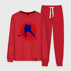 Костюм хлопковый мужской I love this Hockey, цвет: красный