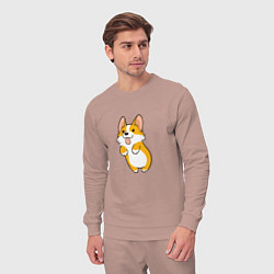 Костюм хлопковый мужской Корги лапочка, цвет: пыльно-розовый — фото 2
