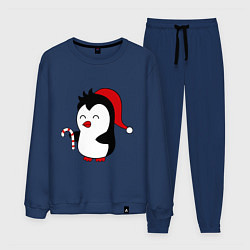 Костюм хлопковый мужской Новогодний пингвин, цвет: тёмно-синий