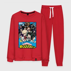 Костюм хлопковый мужской MY HERO ACADEMIA коллаж из героев на синем, цвет: красный