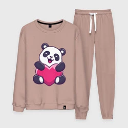 Костюм хлопковый мужской Панда love, цвет: пыльно-розовый