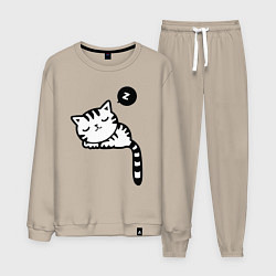 Костюм хлопковый мужской Спящий кот, цвет: миндальный