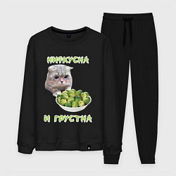 Костюм хлопковый мужской Нифкусна и грустна - кот и капуста брюссельская, цвет: черный