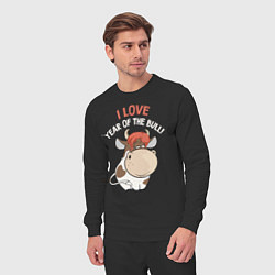 Костюм хлопковый мужской I love year of the bull!, цвет: черный — фото 2