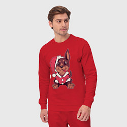 Костюм хлопковый мужской Рождественский пёсик, цвет: красный — фото 2