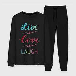 Костюм хлопковый мужской Live love laugh, Живи, люби, цвет: черный