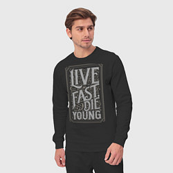 Костюм хлопковый мужской Live fast, die young, цвет: черный — фото 2