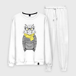 Костюм хлопковый мужской Hipster Cat, цвет: белый
