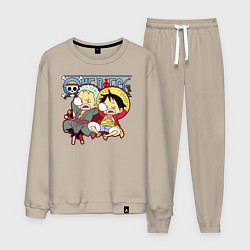 Костюм хлопковый мужской Малыши Зоро и Луффи One Piece, цвет: миндальный