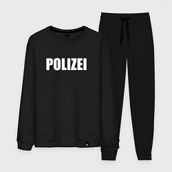 Костюм хлопковый мужской POLIZEI Полиция Надпись Белая, цвет: черный