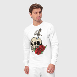 Костюм хлопковый мужской Череп с розами, цвет: белый — фото 2