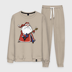 Костюм хлопковый мужской Дед Мороз гитарист, цвет: миндальный