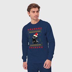 Костюм хлопковый мужской Рождественский свитер Черный мопс, цвет: тёмно-синий — фото 2