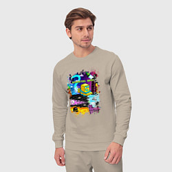 Костюм хлопковый мужской Geometry Dash: Pixel Logo, цвет: миндальный — фото 2