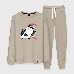 Костюм хлопковый мужской Кот половина сердца, цвет: миндальный