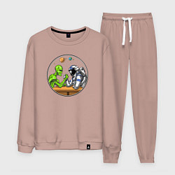 Костюм хлопковый мужской Армрестлинг пришелец против космонавта, цвет: пыльно-розовый