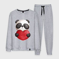Костюм хлопковый мужской Панда с сердечком 14 февраля, цвет: меланж