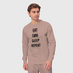 Костюм хлопковый мужской EAT CODE SLEEP REPEAT, цвет: пыльно-розовый — фото 2